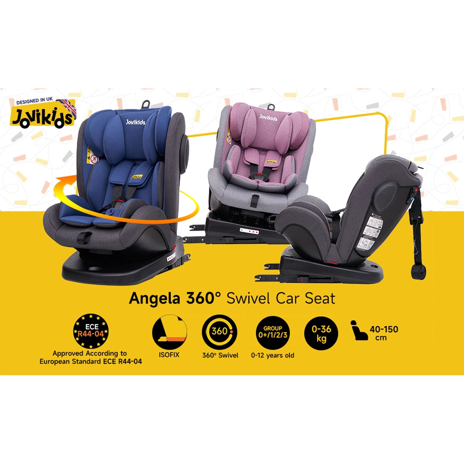 Angela Isofix Rotating Car Seat - Gray - Jovikids