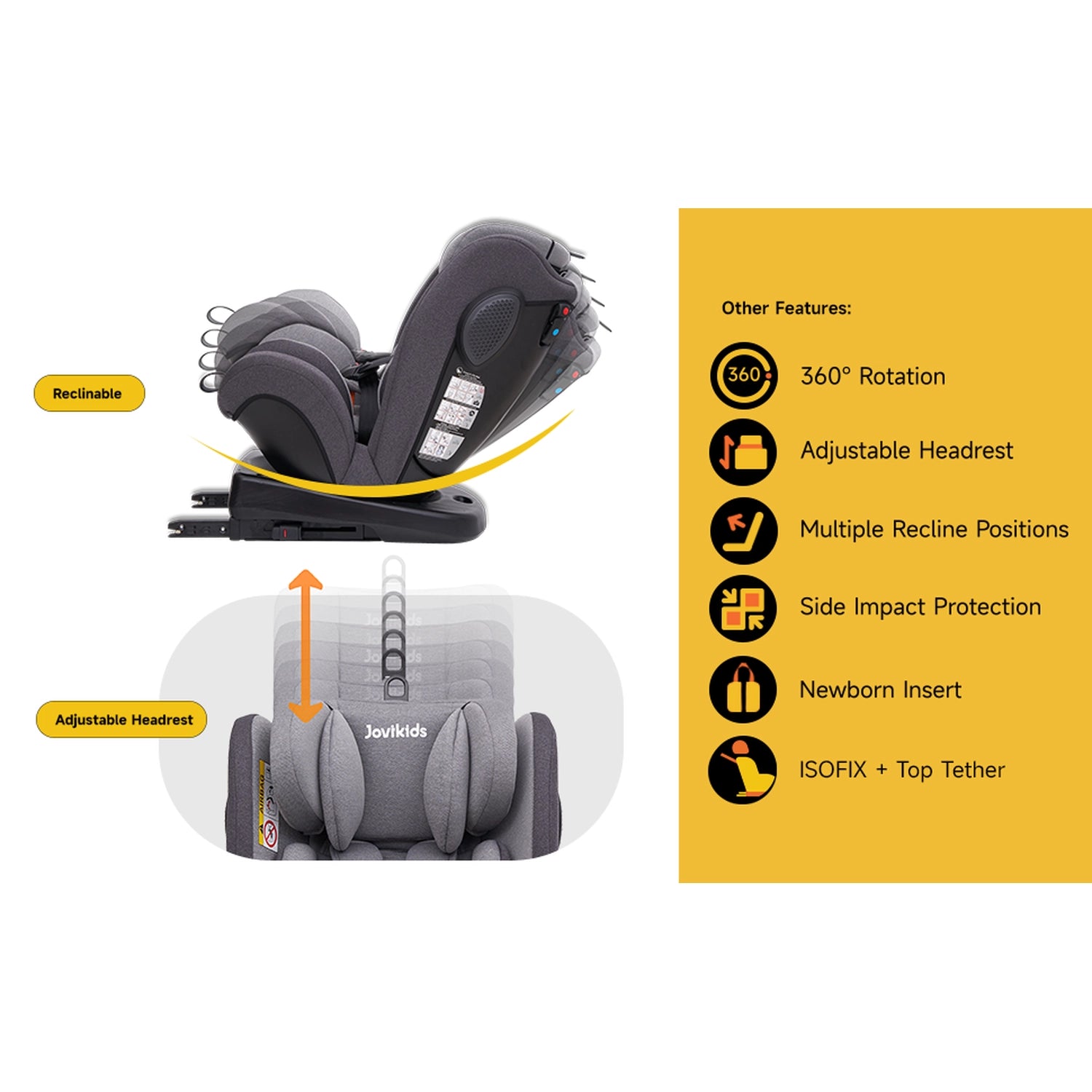 Angela Isofix Rotating Car Seat - Gray - Jovikids