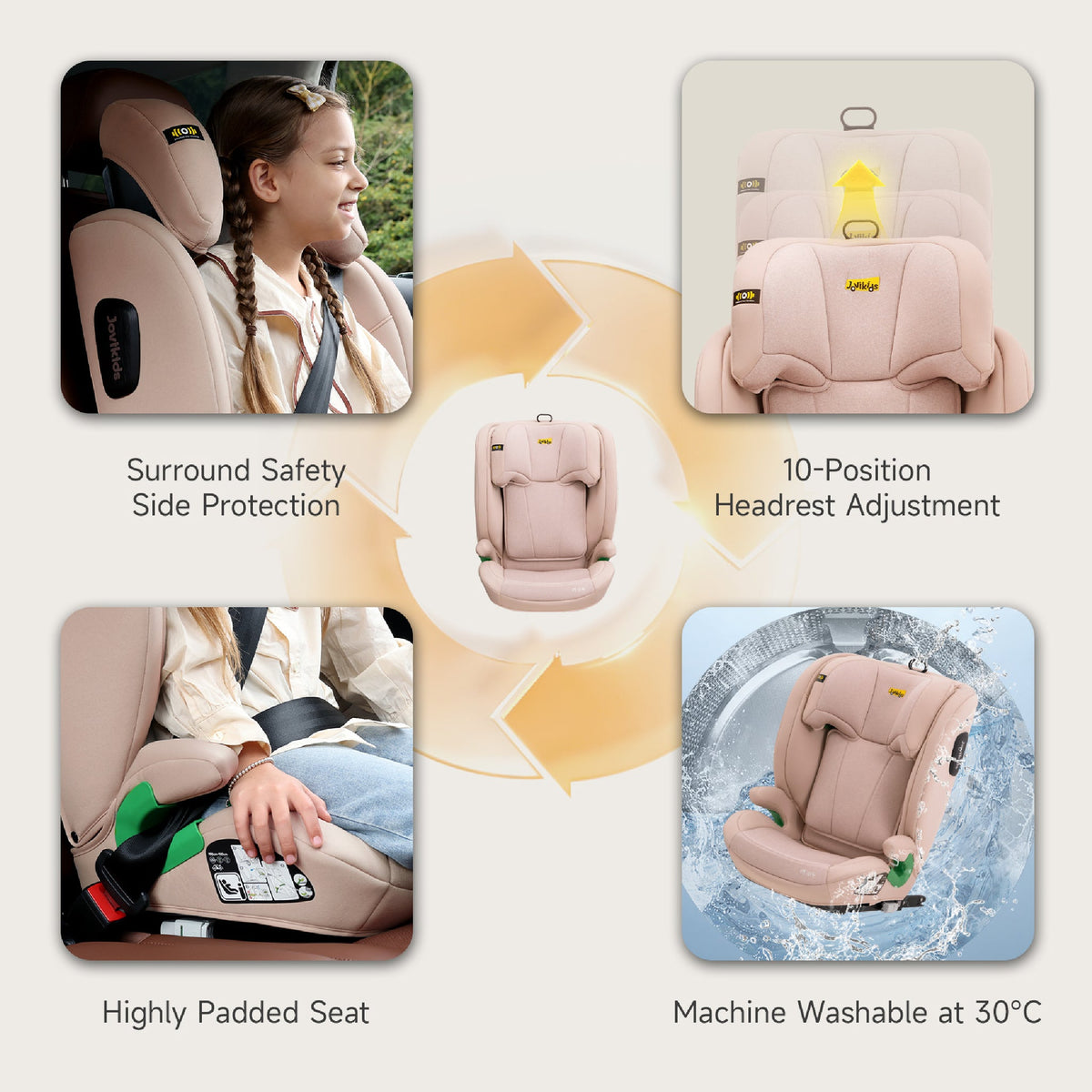 Leon I-Size Booster Car Seat with ISOFIX - Rosewood Pink