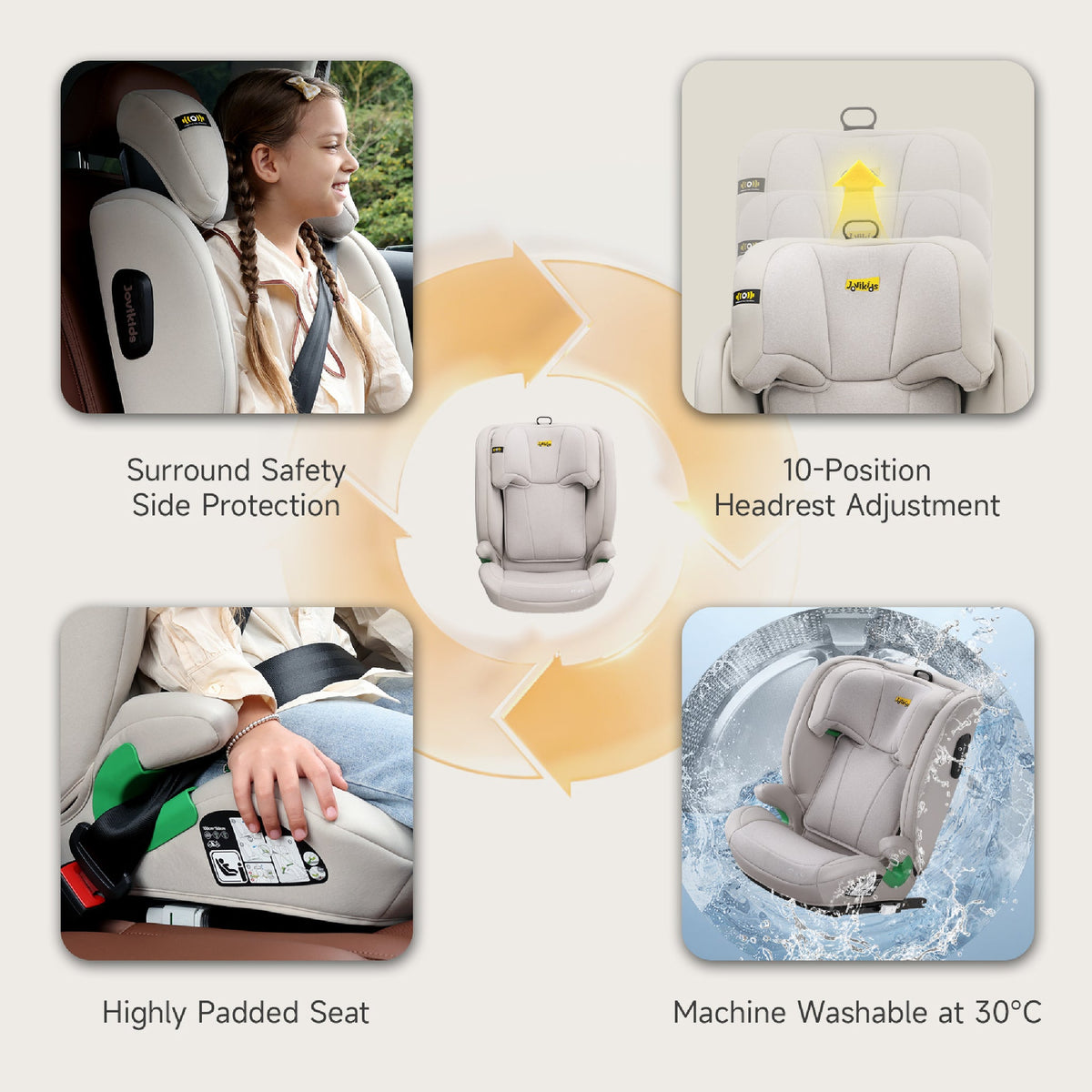 Leon I-Size Booster Car Seat with ISOFIX - Milkstone Grey