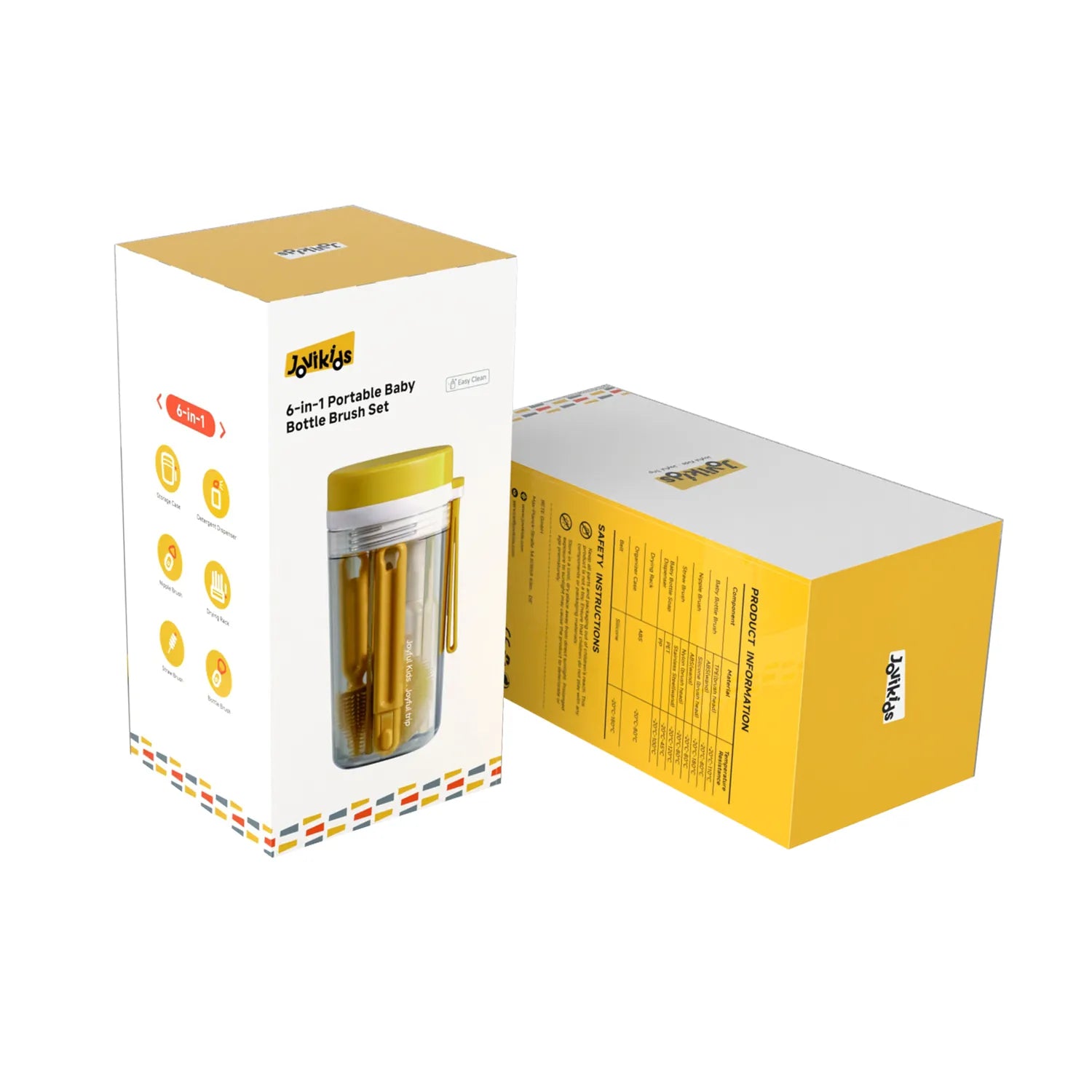 Jovikids Portable 6-in-1 Baby Bottle Brush Set – Yellow