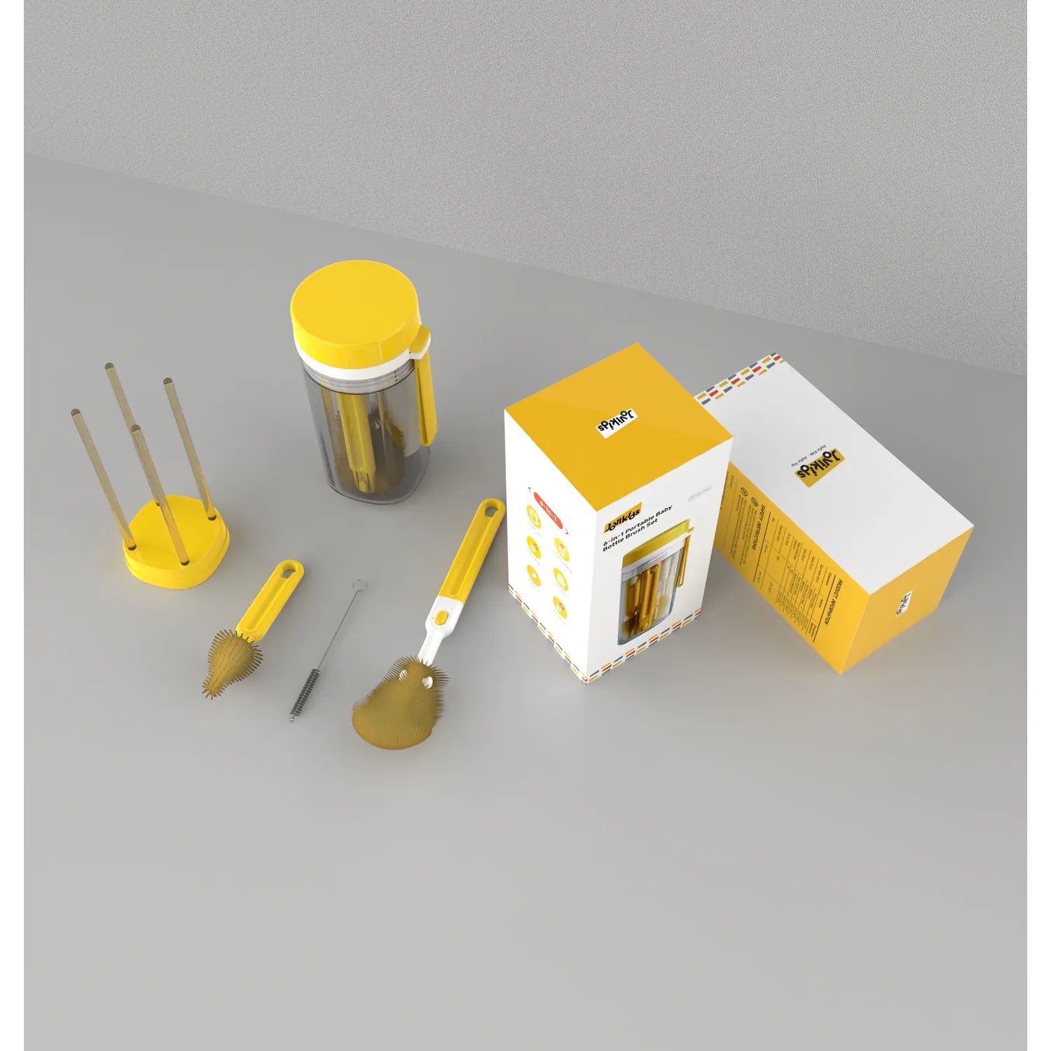 Jovikids Portable 6-in-1 Baby Bottle Brush Set – Yellow